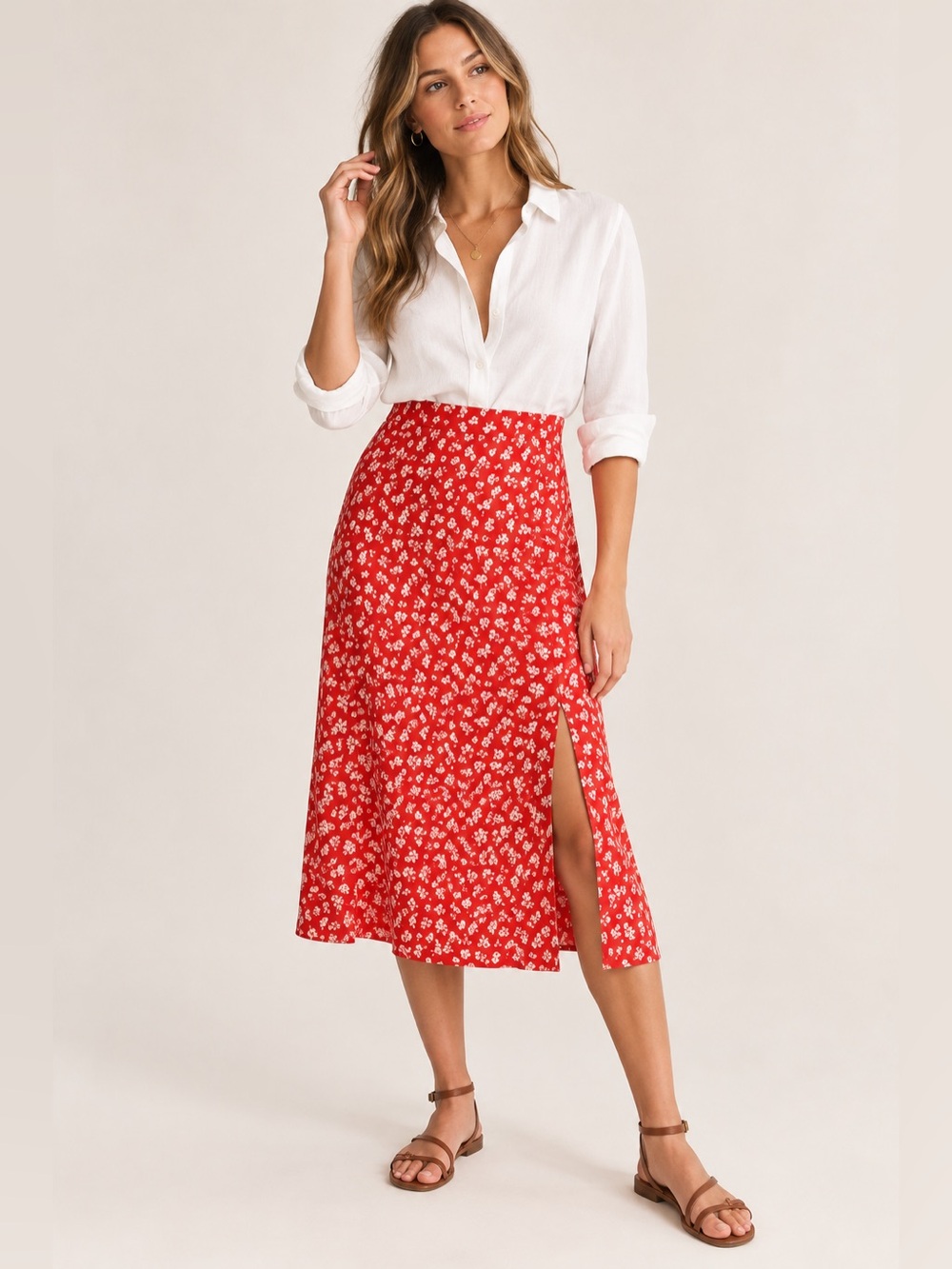 Sezane Tabata Red Floral Silk Skirt 6